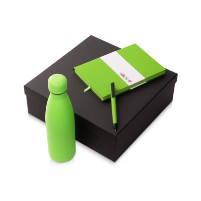 Подарочный набор c блокнотом C1, ручкой и термобутылкой, зеленое яблоко-0