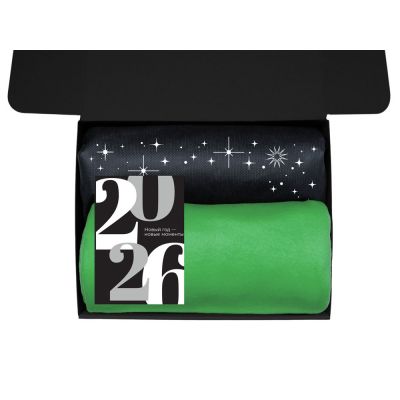 Подарочный набор c пледом, френчпрессом, чаем и медом, зеленый-2