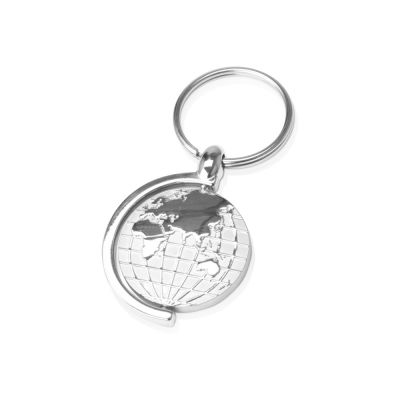 Брелок с глобусом, вращающимся внутри кольца, серебристый-4