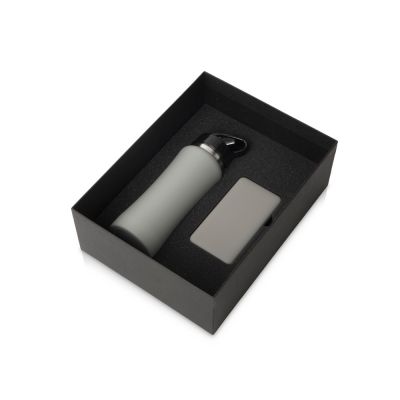 Подарочный набор с бутылкой для воды и повербанком С1, 5000 mAh, серый-0