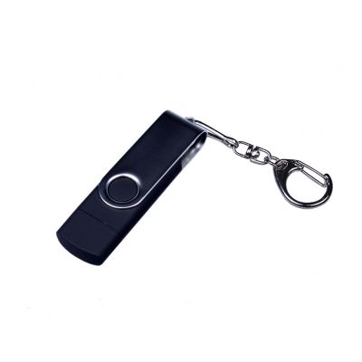 USB-флешка на 32 Гб поворотный механизм, c двумя дополнительными разъемами MicroUSB и TypeC, черный-0