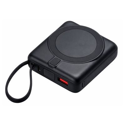 Магнитный беспроводной внешний аккумулятор c подсветкой лого Энчант, 10000 мАч, черный-1