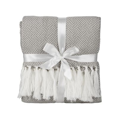 Плед акриловый Tassel с белой бахромой, бежевый-2