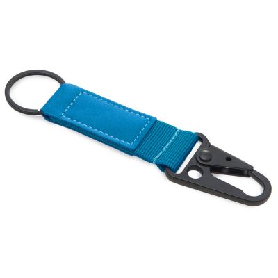 Брелок-ремувка Carabinier из ткани с вставкой из экокожи и карабином, синий-0