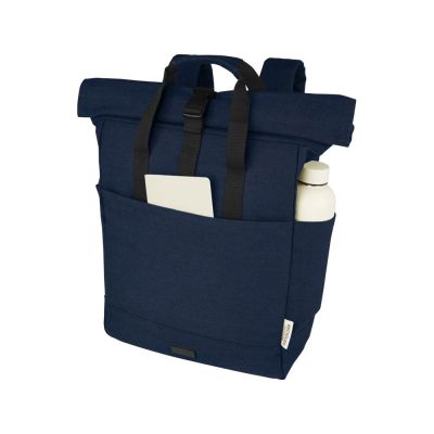 Рюкзак для 15-дюймового ноутбука Joey объемом 15 л из брезента, переработанного по стандарту GRS, со сворачивающимся верхом, темно-синий-3