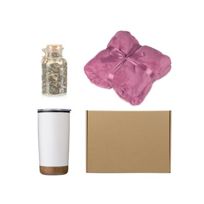 Подарочный набор с пледом, термокружкой и чаем, розовый-0