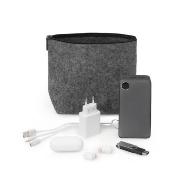 Органайзер для электроники и проводов Felt из RPET-фетра, серый-0