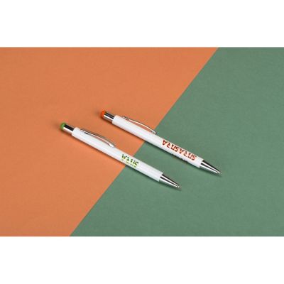 Ручка металлическая шариковая Flowery со стилусом и цветным зеркальным слоем, белый/оранжевый (Р)-4