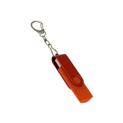 USB-флешка на 64 Гб 2 в 1 поворотный механизм, c дополнительным разъемом Type-C с одноцветным металлическим клипом, оранжевый-0