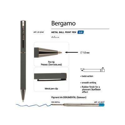 Ручка Bergamo шариковая автоматическая, серый металлический корпус, 0,7 мм, синяя-2