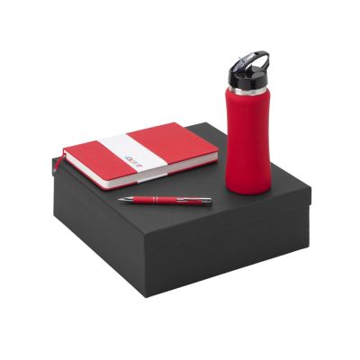 Подарочный набор с блокнотом С2, металлической ручкой и бутылкой для воды, красный-0