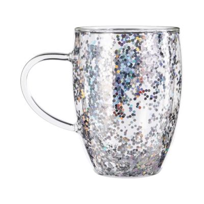 Кружка с двойными стенками с блестками, 360 мл, серебристый-2