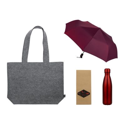 Подарочный набор с зонтом и термобутылкой в шопере, бордовый-0