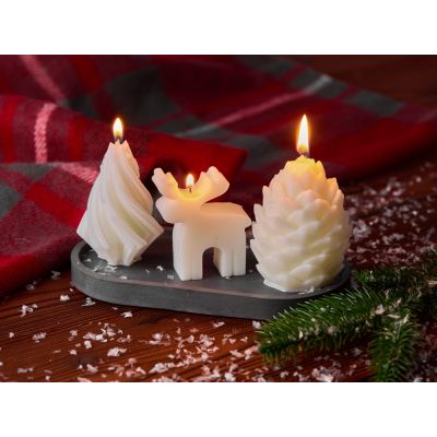 Свечи на подставке Олень, шишка, елочка-11