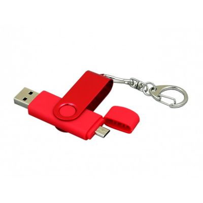 Флешка с поворотным механизмом, c дополнительным разъемом Micro USB, 16 Гб, красный-1