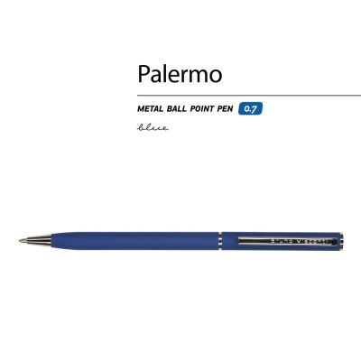 Ручка шариковая автоматическая BrunoVisconti® PALERMO цвет корпуса синий, soft-touch, 0.7 мм-1