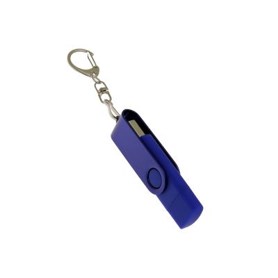 USB-флешка на 128 Гб 2 в 1 поворотный механизм, c дополнительным разъемом Type-C с одноцветным металлическим клипом, синий-1