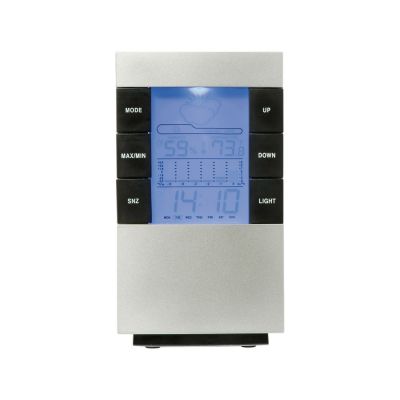 Настольная метеостанция Como с часами-будильником, серебристый/черный-1