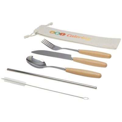 Набор столовых приборов из нержавеющей стали и бука Root из 5 предметов - Натуральный-4