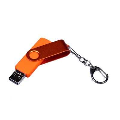 USB-флешка на 64 ГБ 3 в 1 поворотный механизм, c двумя дополнительными разъемами MicroUSB и TypeC C с одноцветным металлическим клипом, оранжевый-1