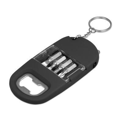 Брелок-открывалка с отвертками и фонариком Uni, софт-тач, черный-0