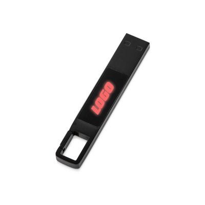 USB 2.0- флешка на 32 Гб c подсветкой логотипа Hook LED, темно-серый, красная подсветка-0