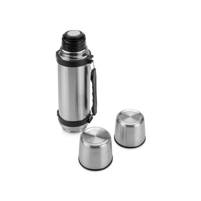 Термос на 750 мл с ручкой и двумя крышками Чай вдвоем, серебристый-1