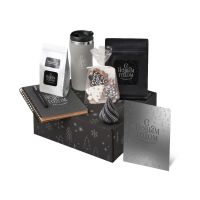 Подарочный набор c термокружкой, чаем, кофе и блокнотом, серый