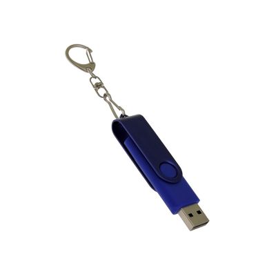 USB-флешка на 16 Гб 2 в 1 поворотный механизм, c дополнительным разъемом Type-C с одноцветным металлическим клипом, синий-2