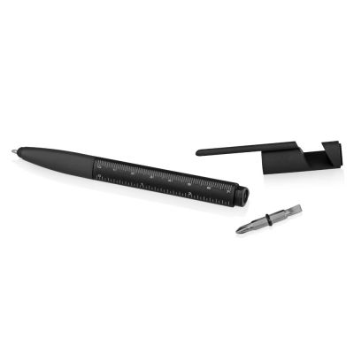 Ручка-стилус металлическая шариковая многофункциональная (6 функций) Multy, черный-6