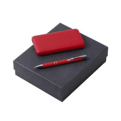 Подарочный набор c ручкой и повербанком 10000 mAh, красный-0