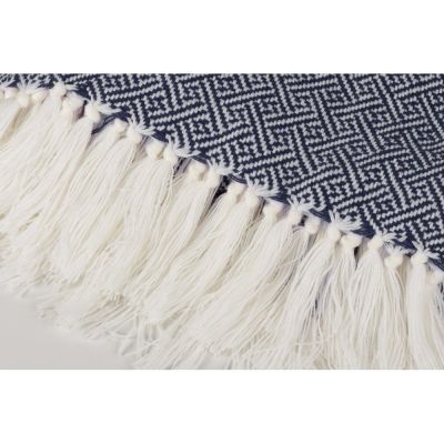 Плед акриловый Tassel с белой бахромой, темно-синий-1