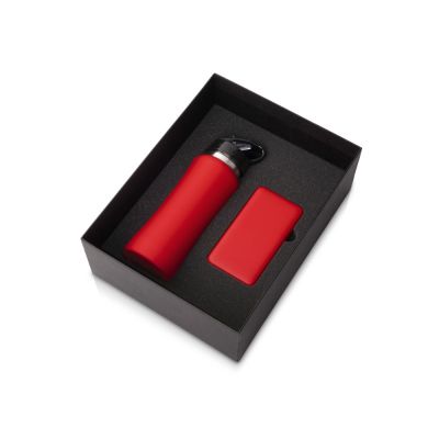 Подарочный набор с бутылкой для воды и повербанком С2, 10000 mAh, красный-0