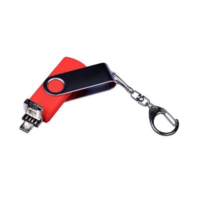 USB-флешка на 64 ГБ поворотный механизм, c двумя дополнительными разъемами MicroUSB и TypeC, красный-2