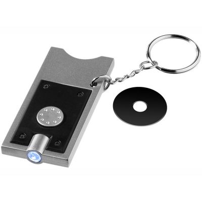 Брелок-держатель для монет Allegro с фонариком, черный/серебристый-4
