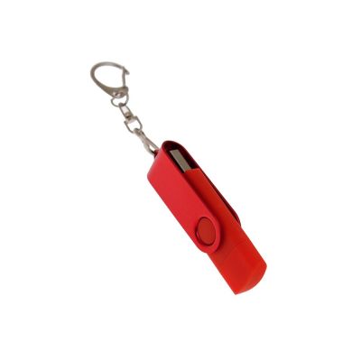 USB-флешка на 32 Гб 2 в 1 поворотный механизм, c дополнительным разъемом Type-C с одноцветным металлическим клипом, красный-1