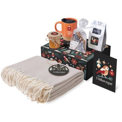 Подарочный набор c пледом, кружкой и вареньем, оранжевый-0