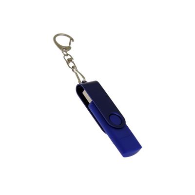 USB-флешка на 256 Гб 2 в 1 поворотный механизм, c дополнительным разъемом Type-C с одноцветным металлическим клипом, синий-0