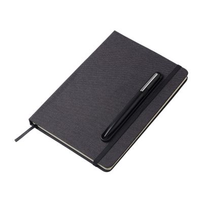 Набор блокнот А5 с магнитным держателем для ручки и подставкой для телефона и металлической шариковой ручкой NotaBene, черный-0