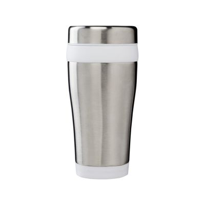 Термостакан Elwood из переработанной нержавеющей стали, 410 мл - Серебристый/Белый-1