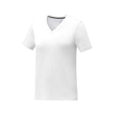 Somoto Женская футболка с коротким рукавом и V-образным вырезом , белый-0