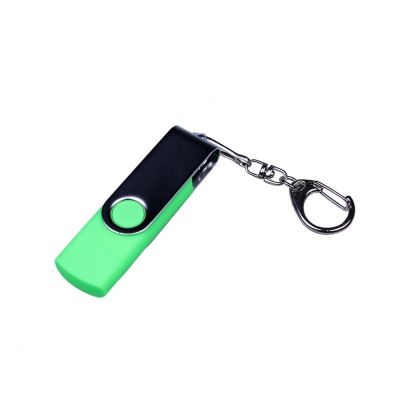 USB-флешка на 32 Гб поворотный механизм, c двумя дополнительными разъемами MicroUSB и TypeC, зеленый-0