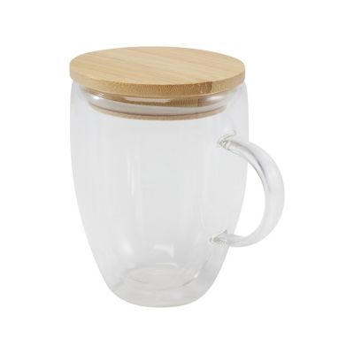 Стеклянная кружка Leona объемом 350 мл с бамбуковой крышкой - прозрачный-2