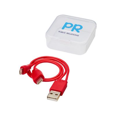 Двусторонний кабель для зарядки Ario 3-в-1 в тканевой оплетке, красный-5