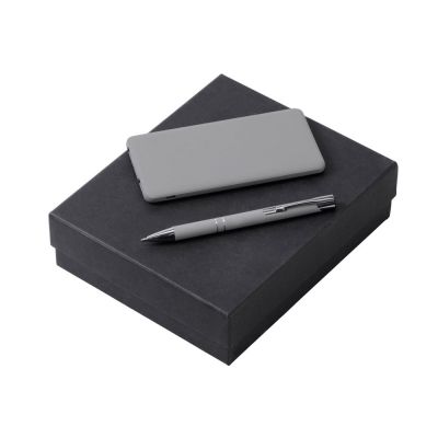 Подарочный набор c ручкой и повербанком 5000 mAh, серый-0