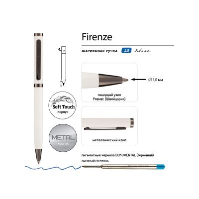 Ручка Firenze шариковая автоматическая софт-тач, белая-2