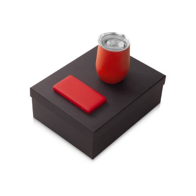 Подарочный набор с термокружкой и повербанком С2, 10000 mAh, красный-0