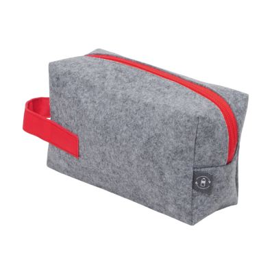 Косметичка из РПЕТ фетра с ручкой Felt, серый с красным-2