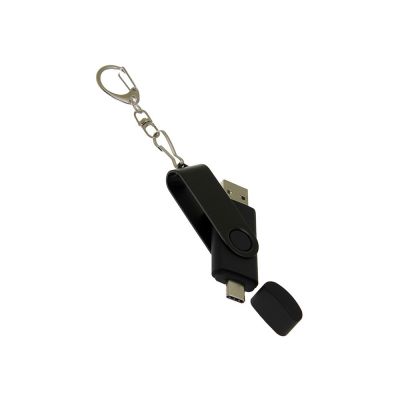 USB-флешка на 32 Гб 2 в 1 поворотный механизм, c дополнительным разъемом Type-C с одноцветным металлическим клипом, черный-3
