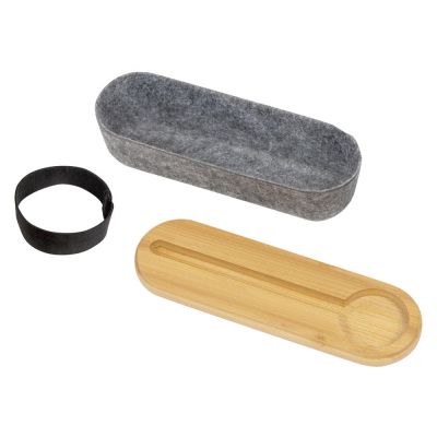 Пенал с линейкой и подставкой для телефона из бамбука Haruki, серый-4